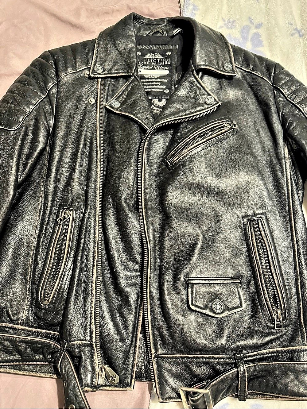 Affliction Black Premium Limited Edition Leather Moto Jacket Black Size Medium